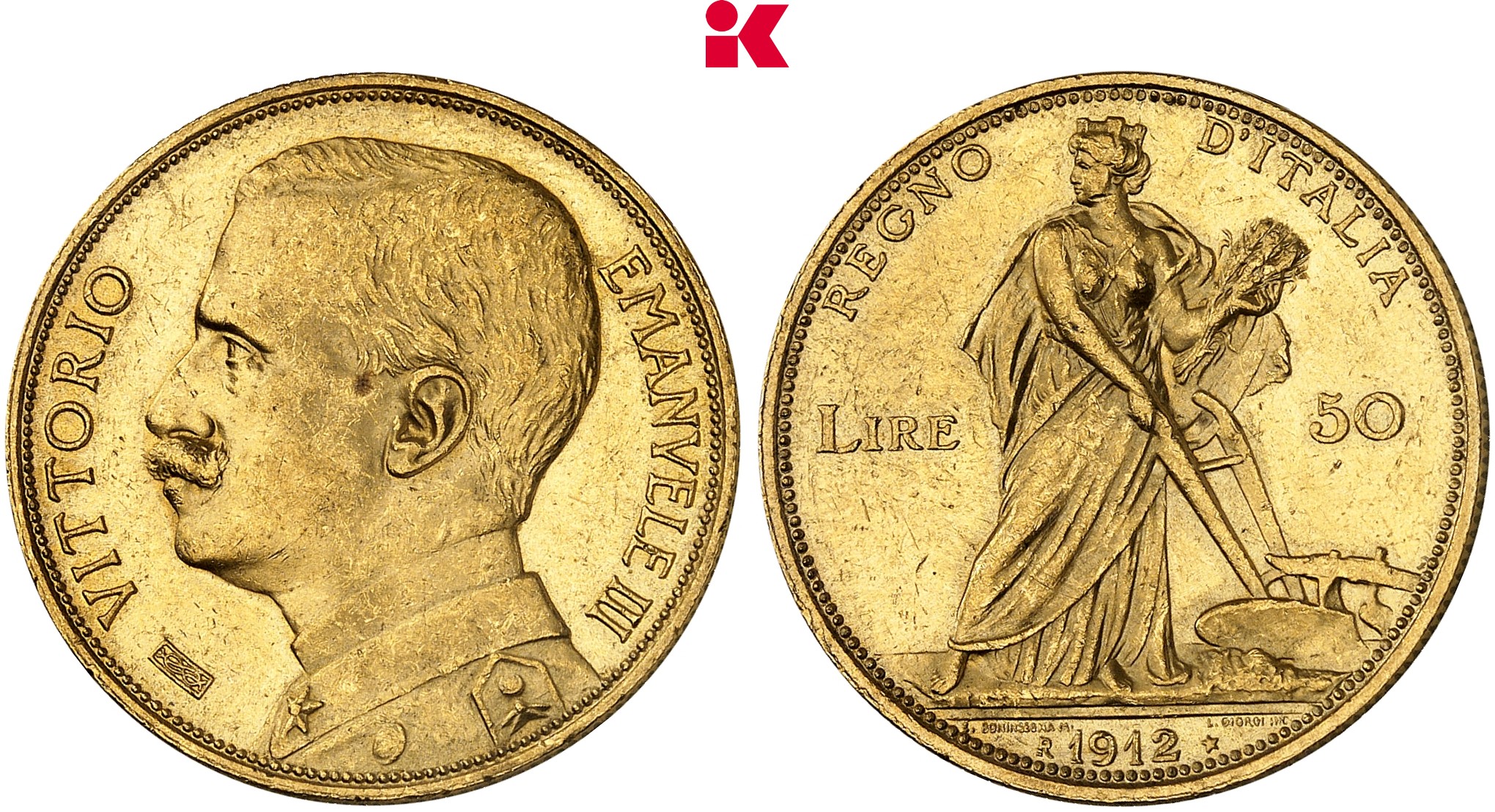 KÖNIGREICH ITALIEN Viktor Emanuel III., 1900-1946. 50 Lire 1912 R, Rom.