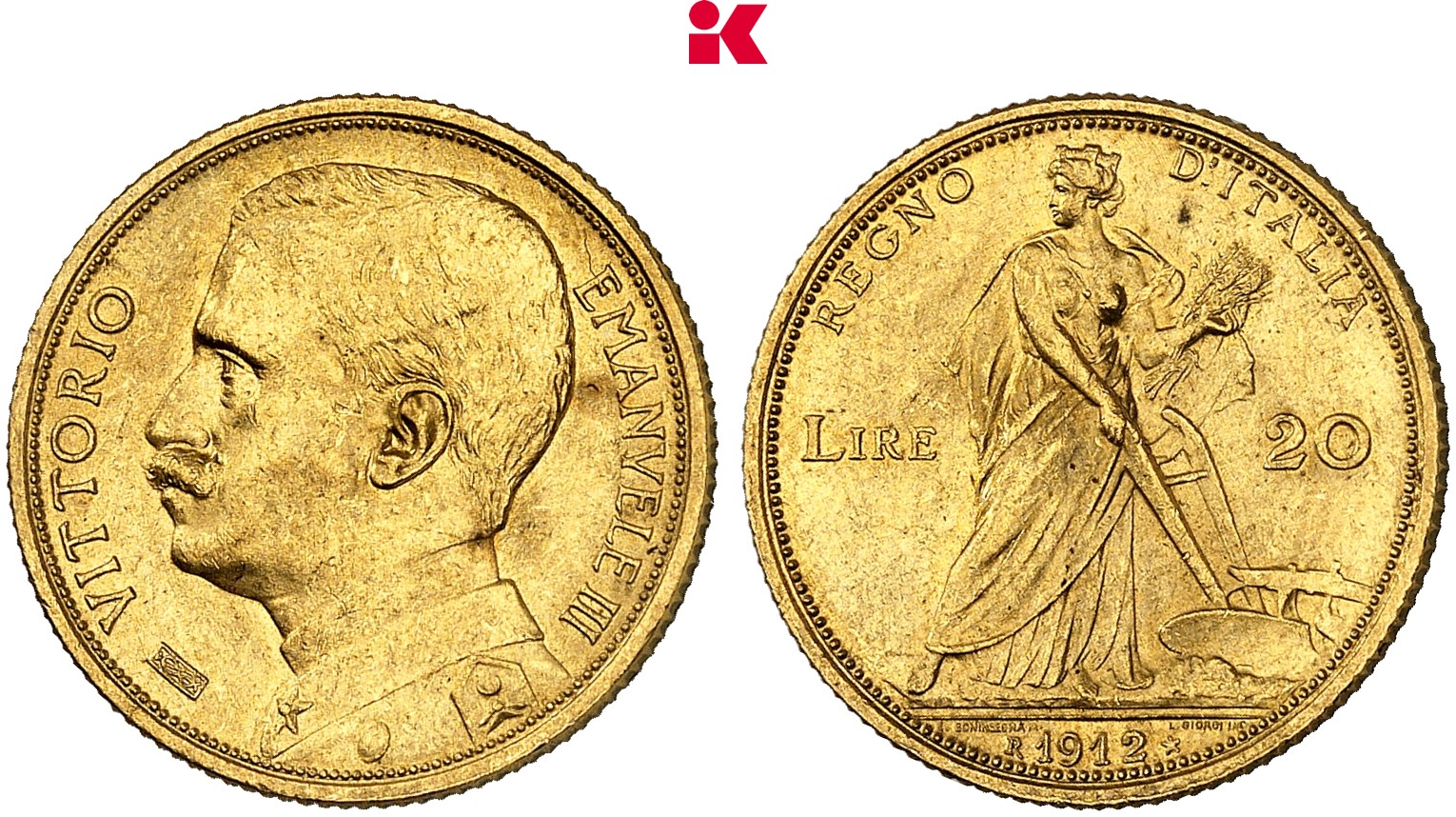 KÖNIGREICH ITALIEN Viktor Emanuel III., 1900-1946. 20 Lire 1912 R, Rom.