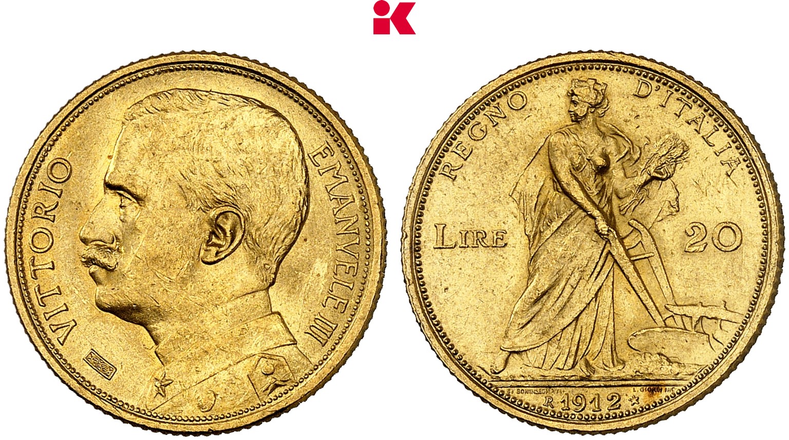 KÖNIGREICH ITALIEN Viktor Emanuel III., 1900-1946. 20 Lire 1912 R, Rom.