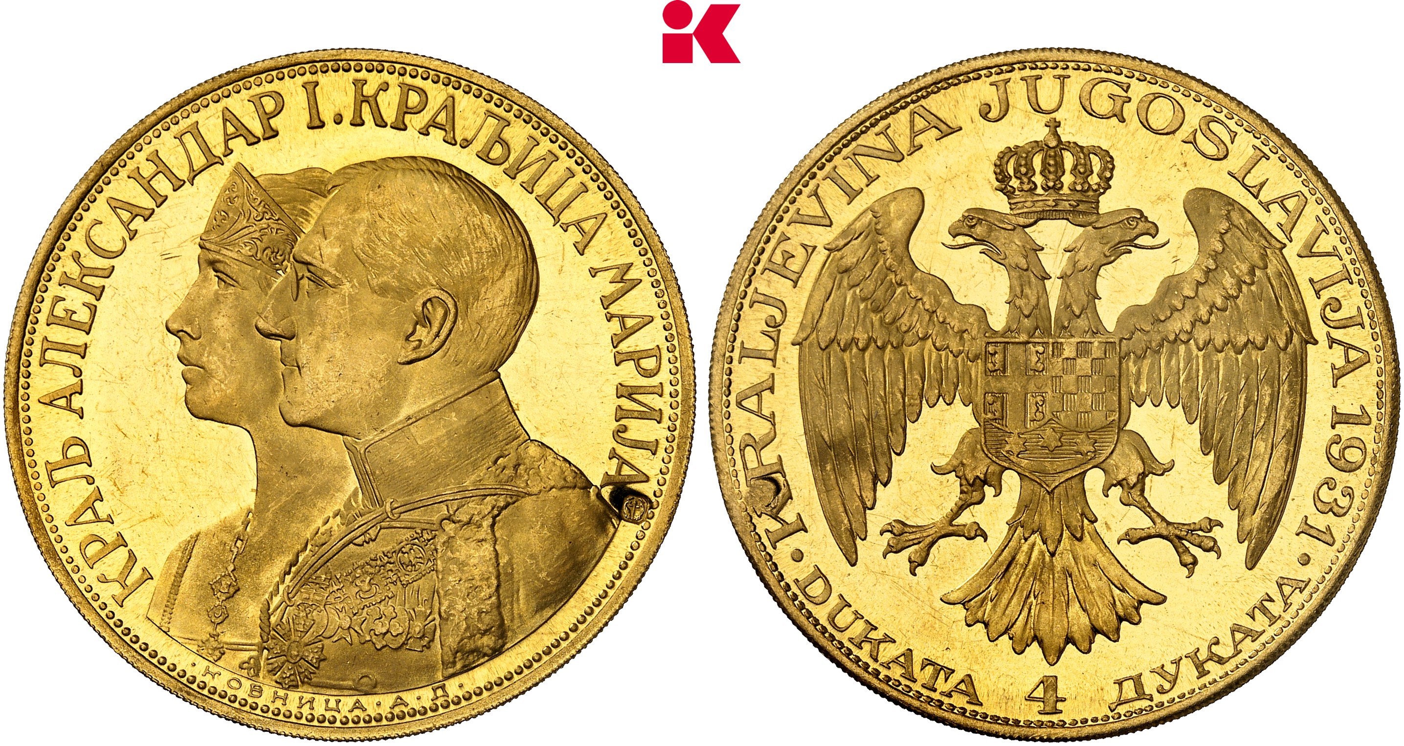 JUGOSLAWIEN KÖNIGREICH Alexander I., 1921-1934. 4 Dukaten 1931, Belgrad.