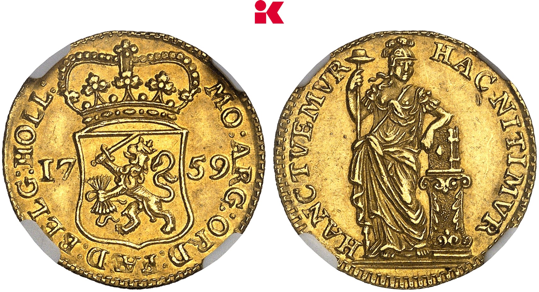 NIEDERLANDE HOLLAND Provinz. Goldabschlag zu 1 1/2 Dukaten von den Stempeln des 1/4 Guldens 1759, Dordrecht.