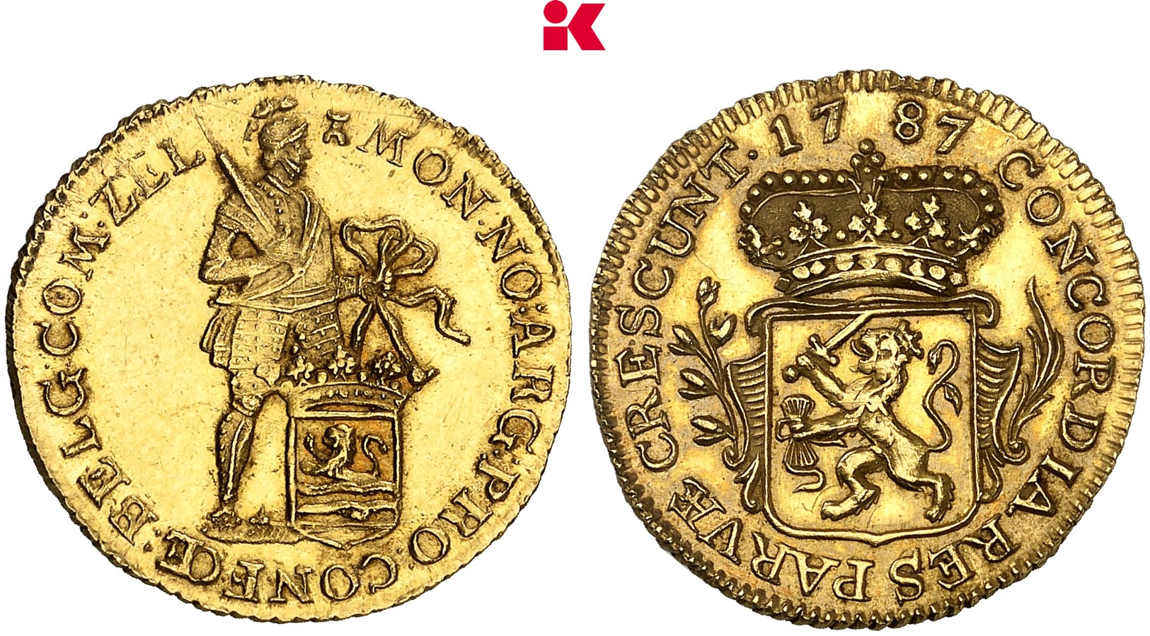 NIEDERLANDE ZEELAND Provinz. Goldabschlag von den Stempeln des 1/8 Silberdukat (Pietje) 1787, Middelburg.