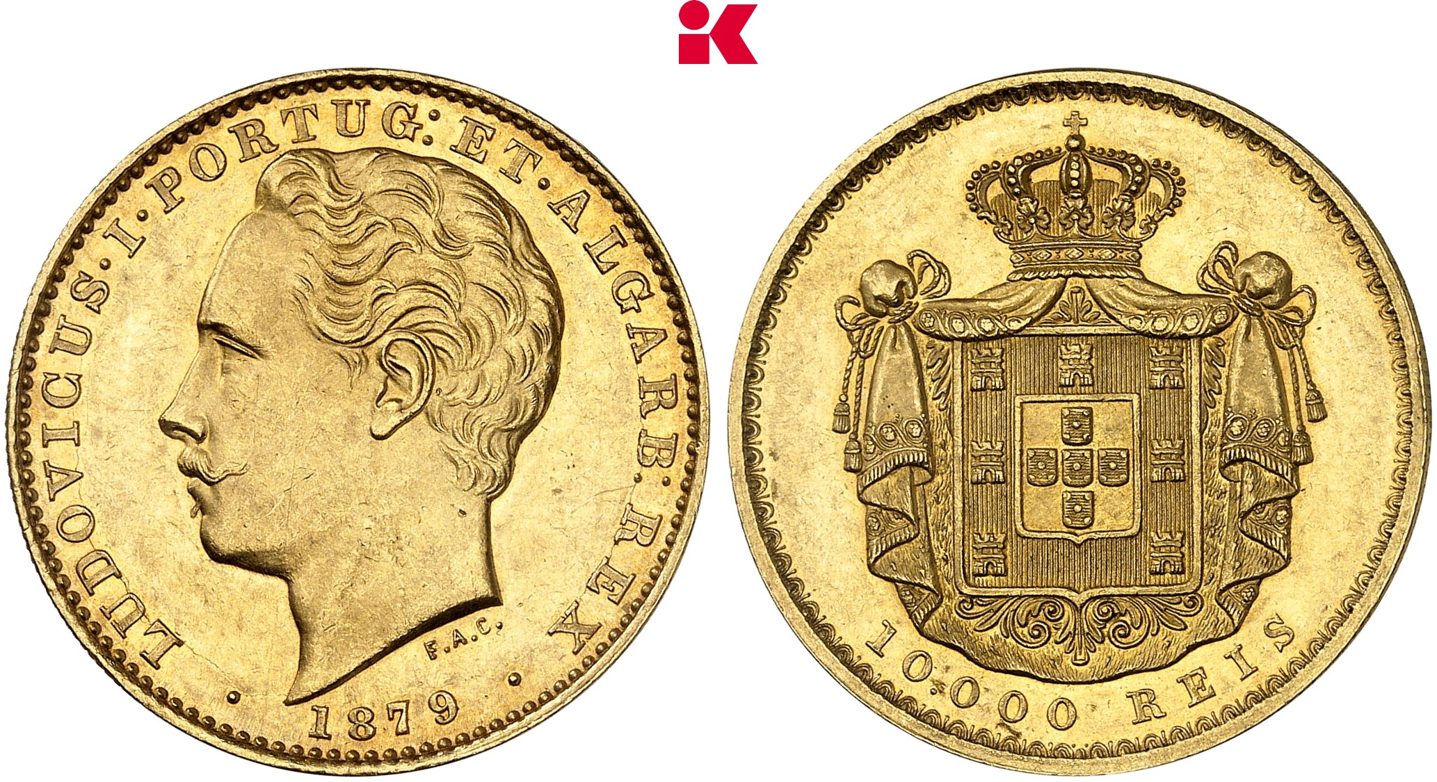 PORTUGAL KÖNIGREICH Ludwig I., 1861-1889. 10.000 Reis 1879, Lissabon.