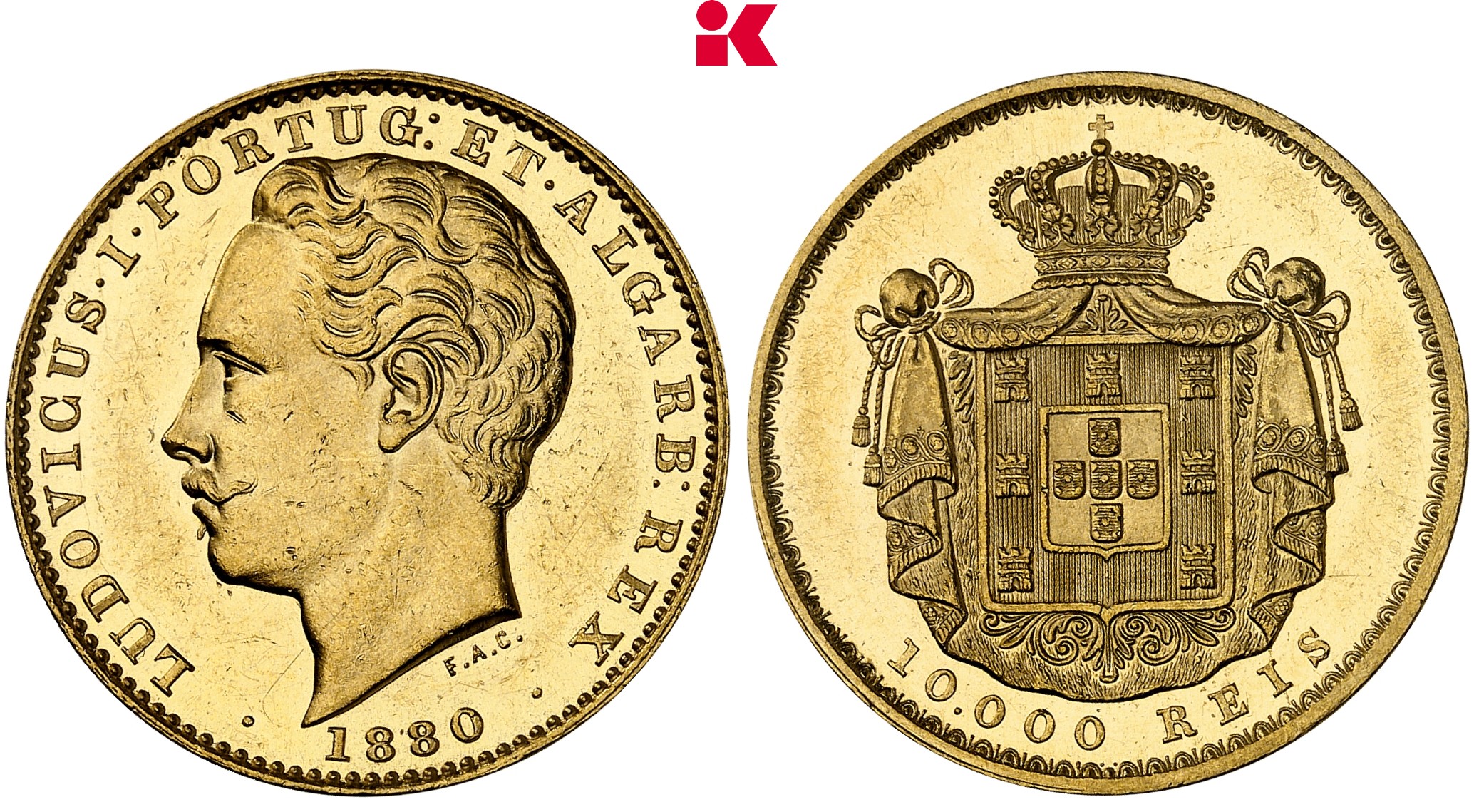 PORTUGAL KÖNIGREICH Ludwig I., 1861-1889. 10.000 Reis 1880, Lissabon.