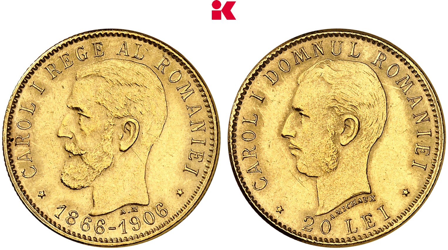 RUMÄNIEN KÖNIGREICH Karl I., 1866-1914. 20 Lei 1906, Brüssel,