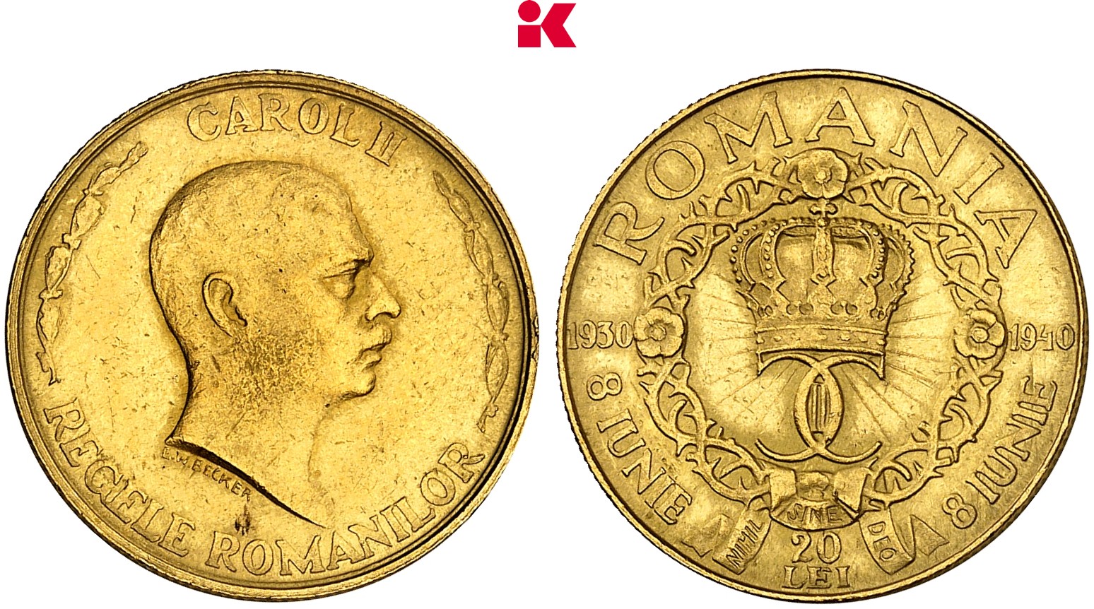 RUMÄNIEN KÖNIGREICH Karl II., 1930-1940. 20 Lei 1940, Bukarest,