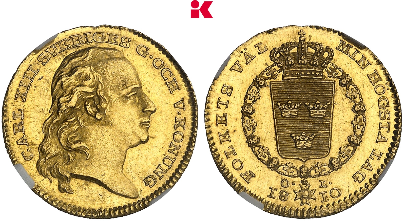 SCHWEDEN KÖNIGREICH Karl XIII., 1809-1818. Dukat 1810, Stockholm.