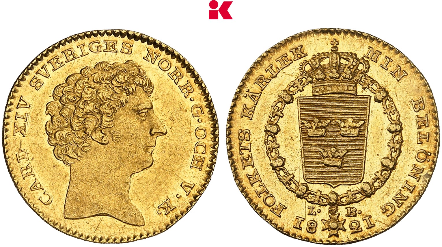 SCHWEDEN KÖNIGREICH Karl XIV. Johann, 1818-1844. Dukat 1821, Stockholm.