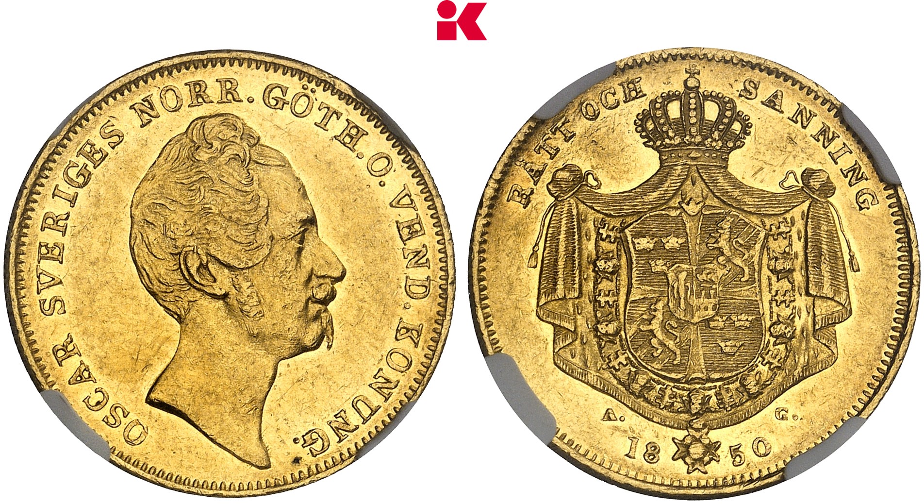 SCHWEDEN KÖNIGREICH Oskar I., 1844-1859. 4 Dukaten 1850, Stockholm.