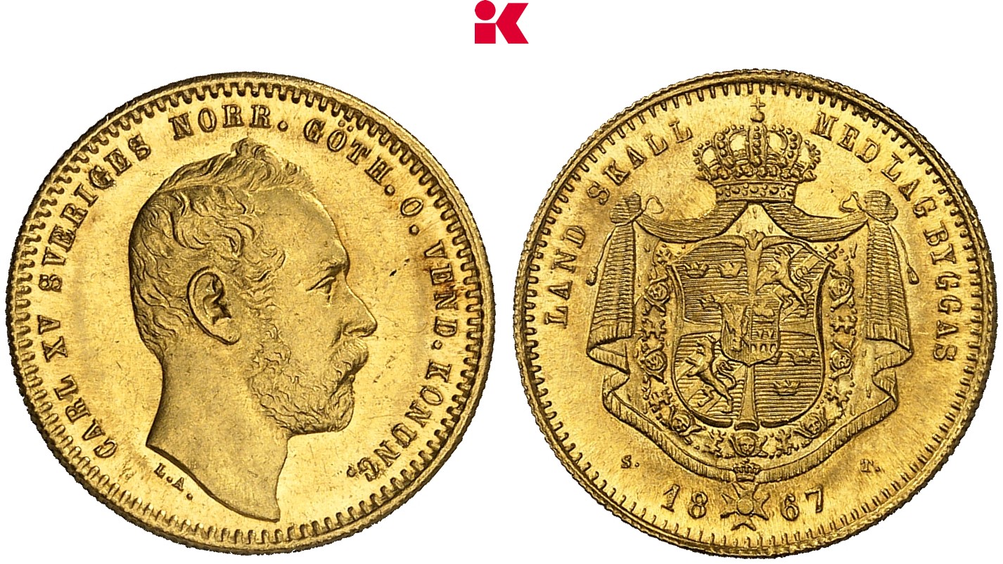 SCHWEDEN KÖNIGREICH Karl XV., 1859-1872. Dukat 1867, Stockholm.