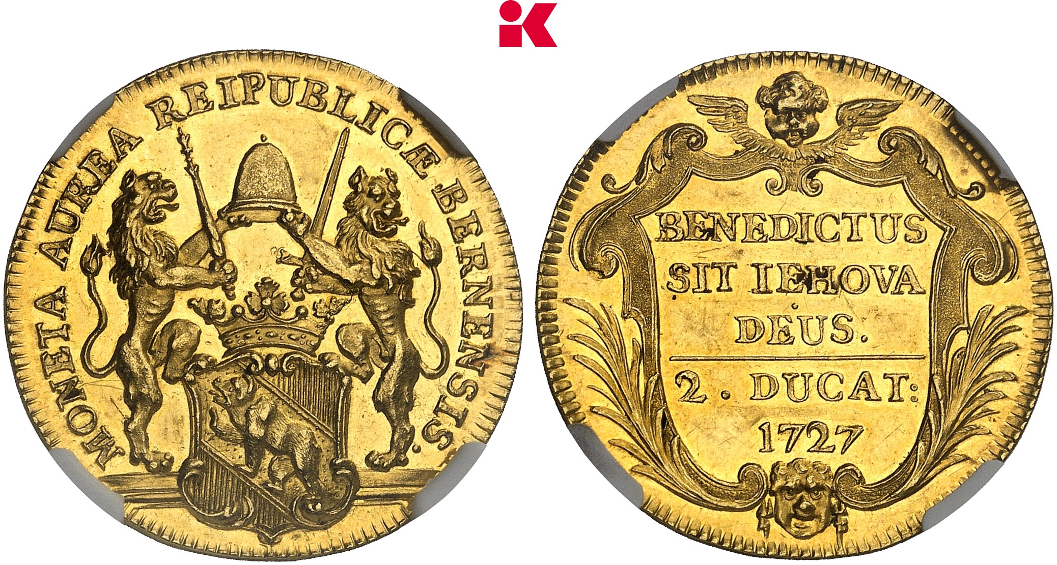 SCHWEIZ BERN Stadt. 2 Dukaten 1727.