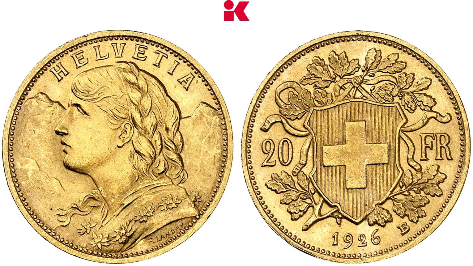 SCHWEIZ EIDGENOSSENSCHAFT 20 Franken 1926  B, Bern.