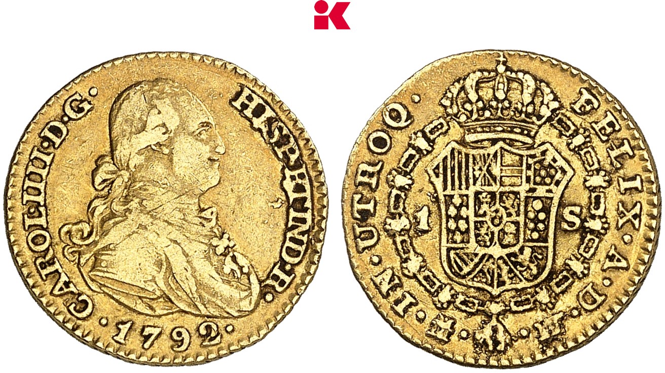 SPANIEN KÖNIGREICH Carlos IV., 1788-1808. 1 Escudo 1792 M-MF, Madrid.
