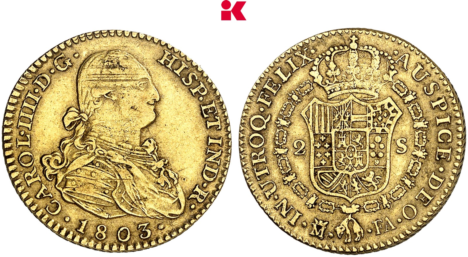 SPANIEN KÖNIGREICH Carlos IV., 1788-1808. 2 Escudos 1803 M-FA, Madrid.