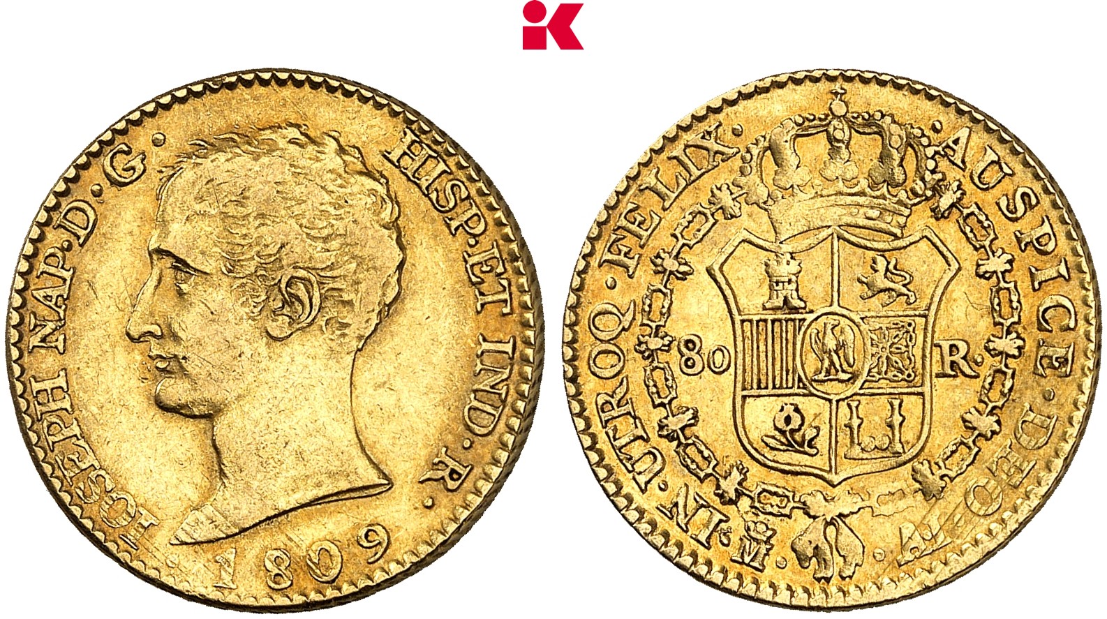 SPANIEN KÖNIGREICH José Napoleón, 1808-1814. 80 Reales 1809 M-AI, Madrid.