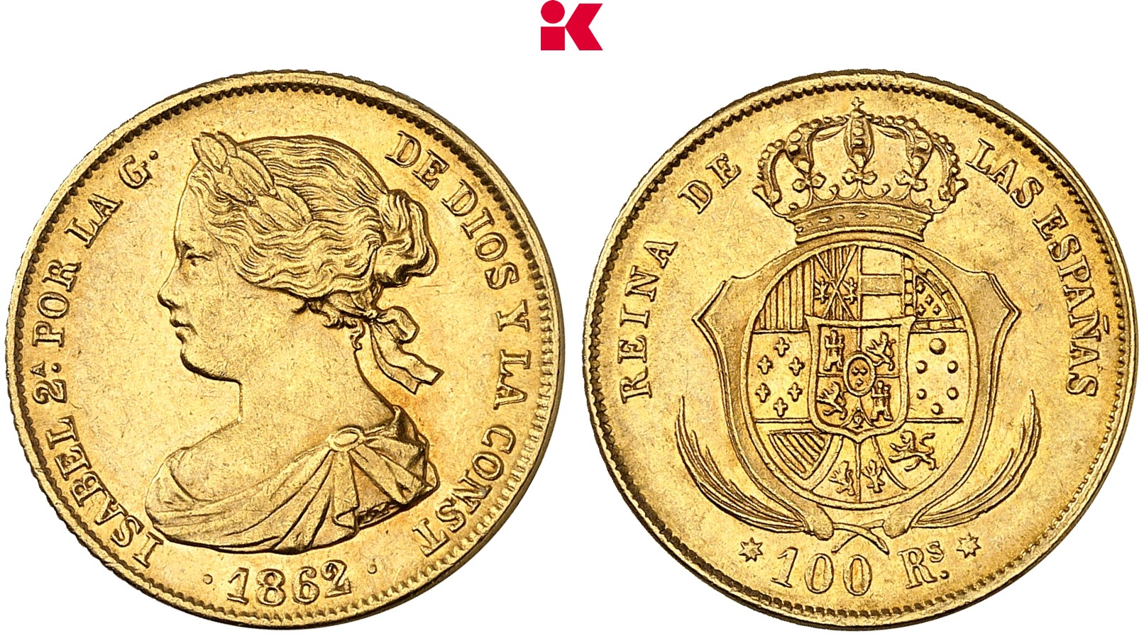 SPANIEN KÖNIGREICH Isabella II., 1833-1868. 100 Reales 1862, Sevilla.