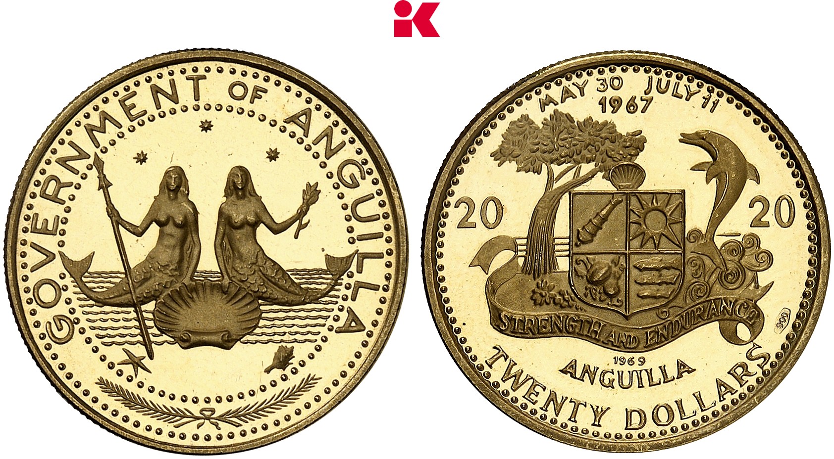 ANGUILLA Republik, 1967-1969. 20 Dollars 1969.
