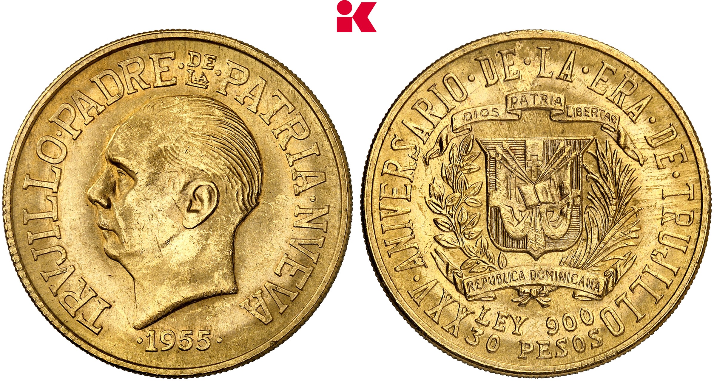 DOMINIKANISCHE REPUBLIK Republik. 30 Pesos 1955.