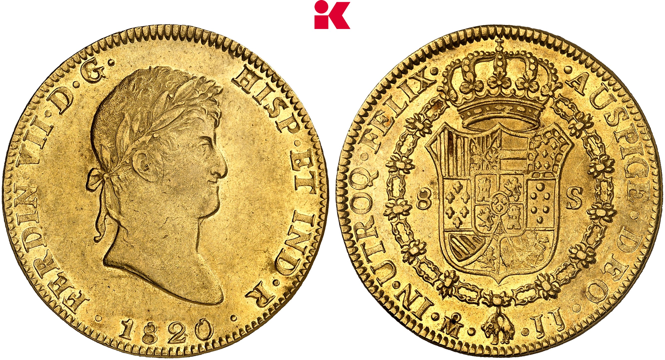 MEXIKO Fernando VII., 1808-1821. 8 Escudos 1820 MO-JJ, Mexiko City.