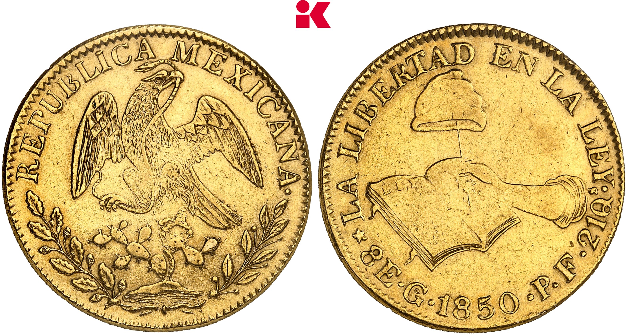 MEXIKO Republik, 1823-1864. 8 Escudos 1850 Go-PF, Guanajuato.