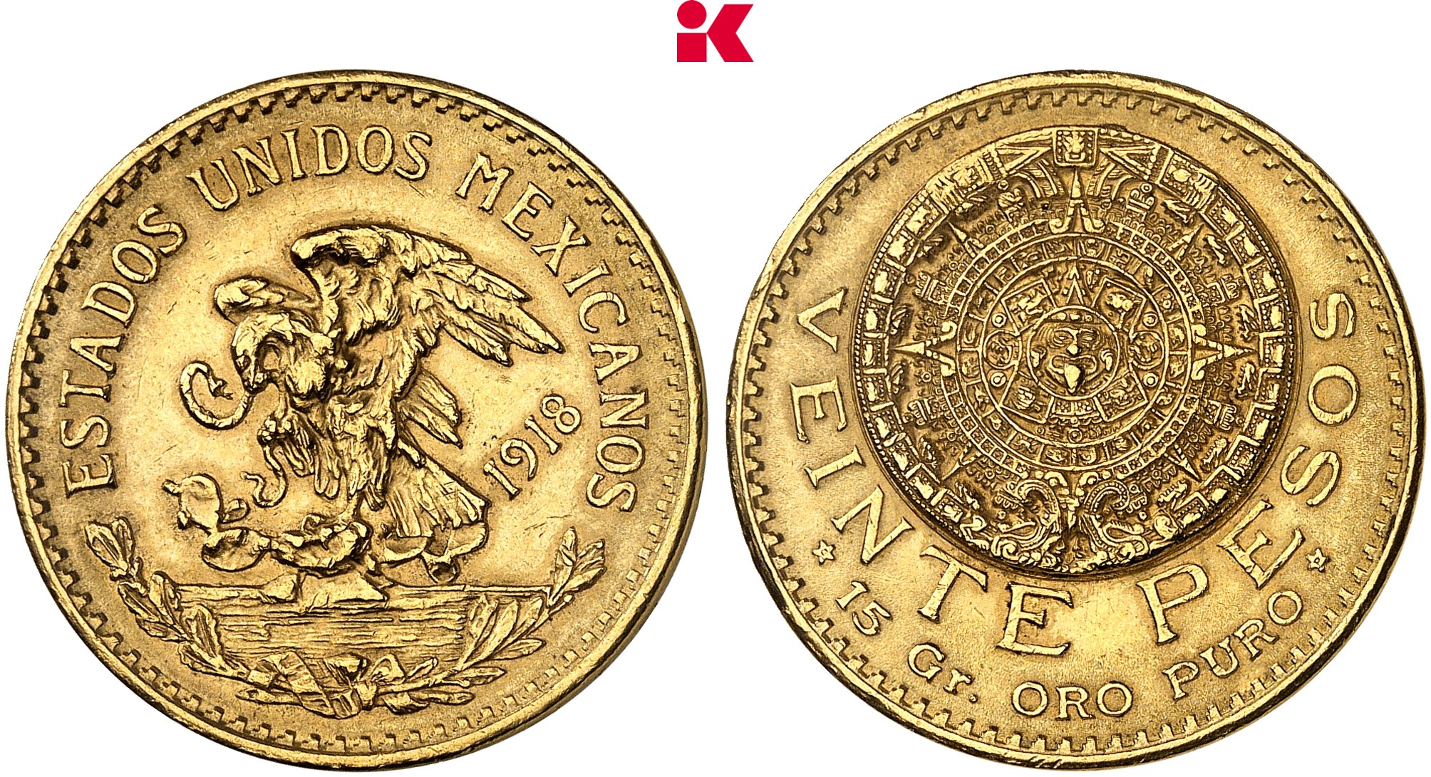 MEXIKO Vereinigte Staaten seit 1905. 20 Pesos 1918.