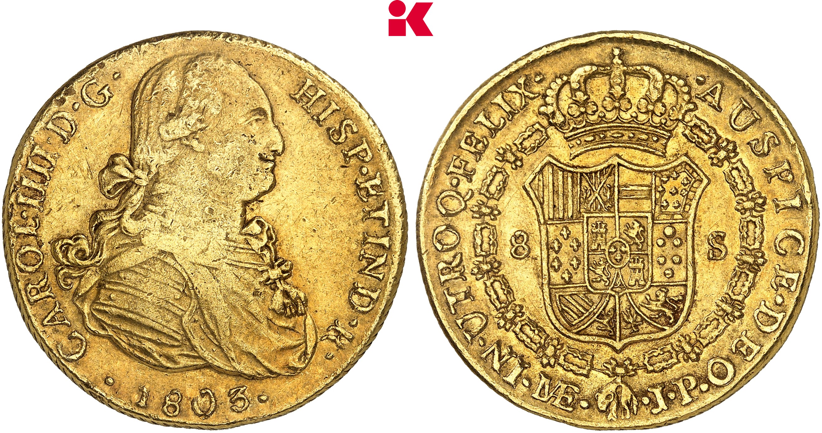 PERU Carlos IV., 1788-1808. 8 Escudos 1803 LIMAE-JP, Lima.