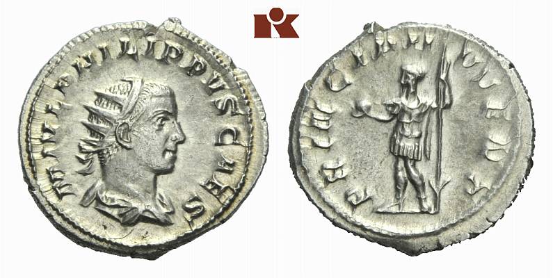 MÜNZEN DER RÖMISCHEN KAISERZEIT Philippus I., 244-249 für Philippus II. AR-Antoninian, 244/246, Rom;