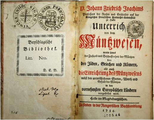 BIBLIOPHILE WERKE JOACHIM, J.F. (1713-1767).