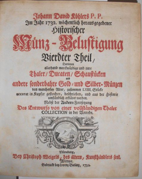 BIBLIOPHILE WERKE KÖHLER, J.D. (1684-1755).