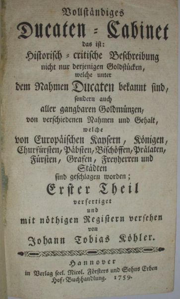 BIBLIOPHILE WERKE KÖHLER, J.D. (1684-1755).