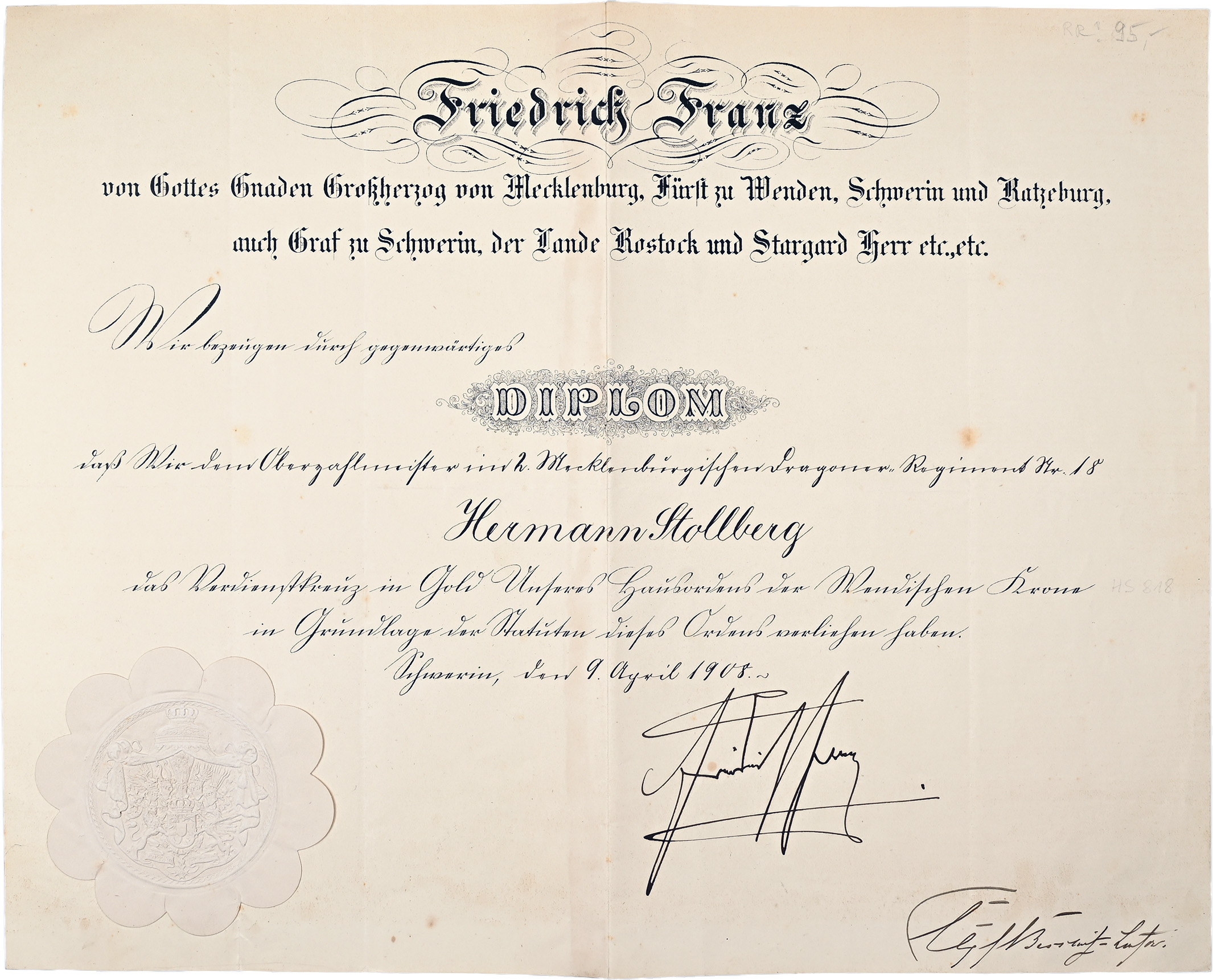 HERZOGTUM (BIS 1815) UND GROSSHERZOGTUM (1815-1918) MECKLENBURG-SCHWERIN