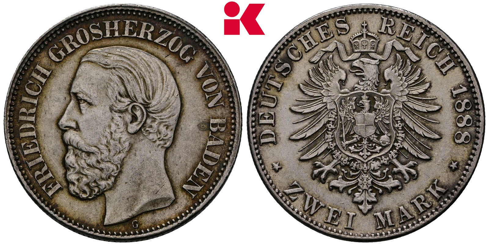 REICHSSILBERMÜNZEN BADEN Friedrich I., 1852-1907. 2 Mark 1888.