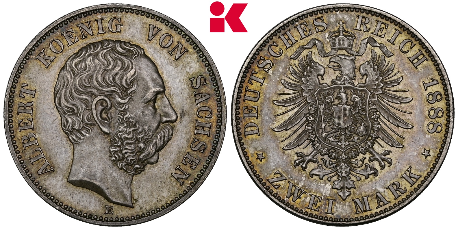 REICHSSILBERMÜNZEN SACHSEN Albert, 1873-1902. 2 Mark 1888.