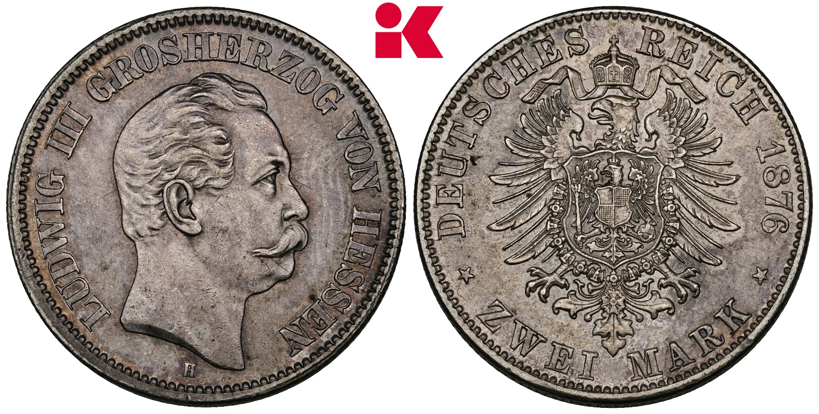 REICHSSILBERMÜNZEN HESSEN Ludwig III., 1848-1877. 2 Mark 1876.