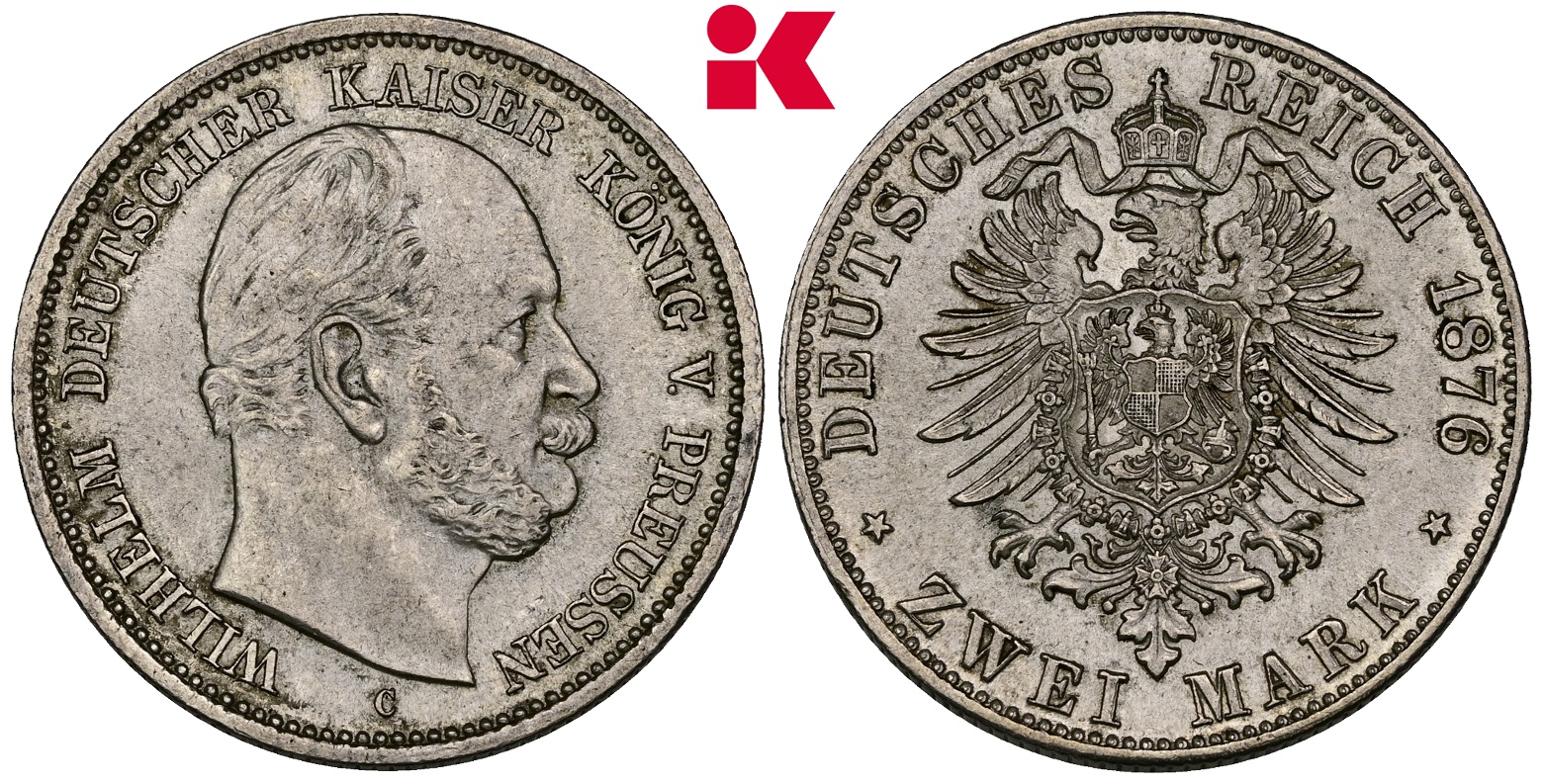 REICHSSILBERMÜNZEN PREUSSEN Wilhelm I., 1861-1888. 2 Mark 1876 C.