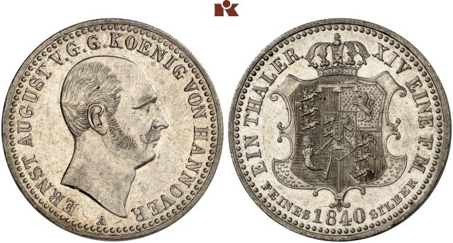 BRAUNSCHWEIG-CALENBERG-HANNOVER, AB 1692 KURFÜRSTENTUM HANNOVER, AB 1815 KÖNIGREICH HANNOVER Ernst August, 1837-1851.